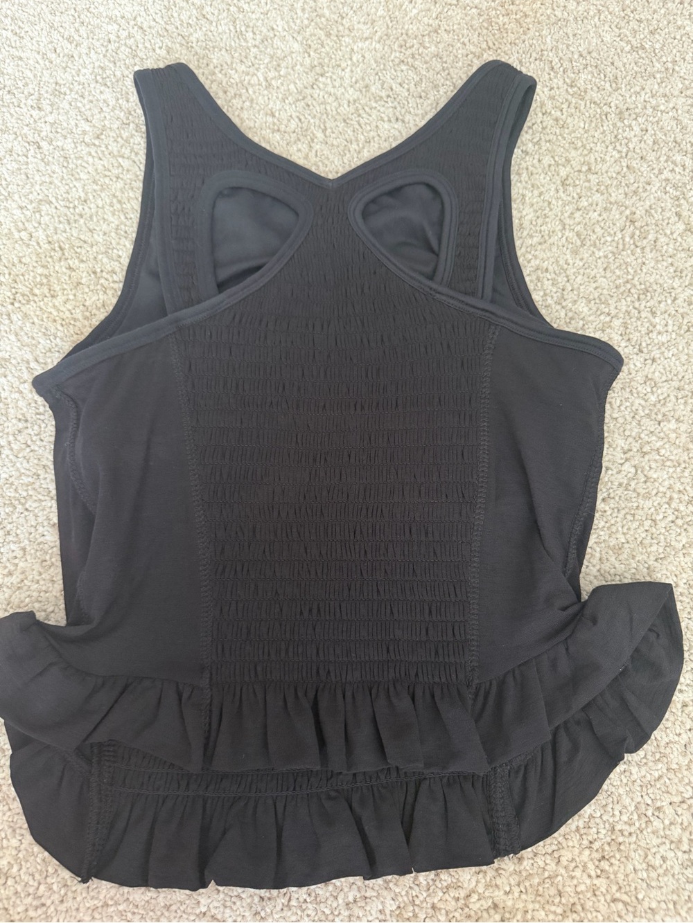 Free People Black Textured Smocked Ruffle Hem Tank Top - Picture 3 of 4